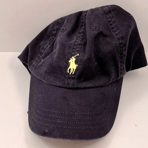 Ralph Lauren Polo Hat in Navy with yellow polo. Leather adjustable strap.